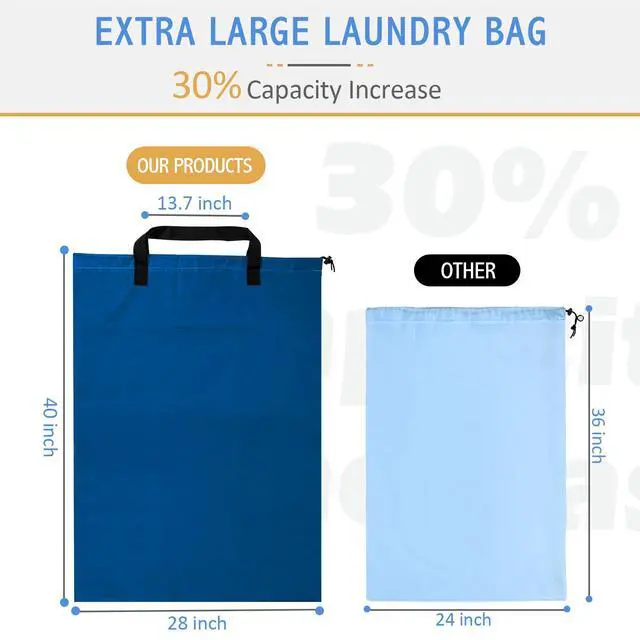 Alt view image 2 of 6 - Isink Extra Large Laundry Bag With Handles, Heavy Duty, Travel Laundry Bag for Dirty Clothes, 28" x 40" (Blue)