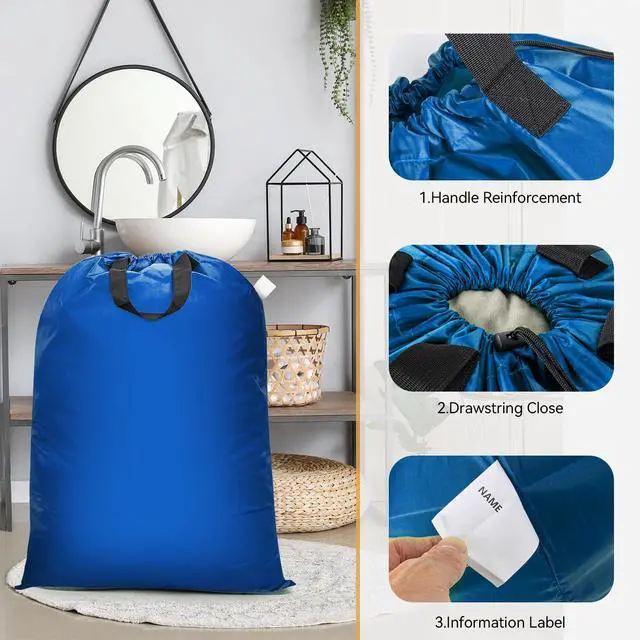 Alt view image 4 of 6 - Isink Extra Large Laundry Bag With Handles, Heavy Duty, Travel Laundry Bag for Dirty Clothes, 28" x 40" (Blue)