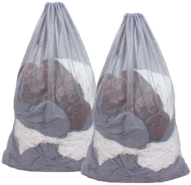 Main image of DuomiW 2 Pack Mesh Laundry Bags, 24 x 36 Inches Heavy Duty Drawstring Bag, Factories, College, Dorm, Travel and Apartment Dwellers, Grey