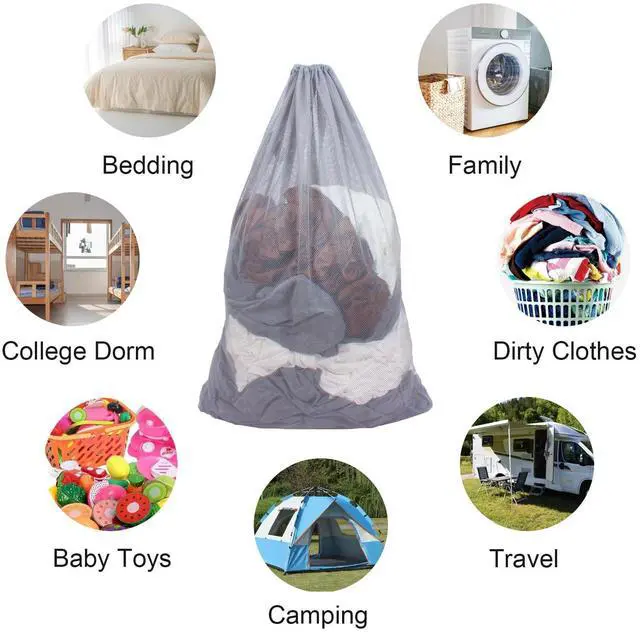 Alt view image 3 of 6 - DuomiW 2 Pack Mesh Laundry Bags, 24 x 36 Inches Heavy Duty Drawstring Bag, Factories, College, Dorm, Travel and Apartment Dwellers, Grey
