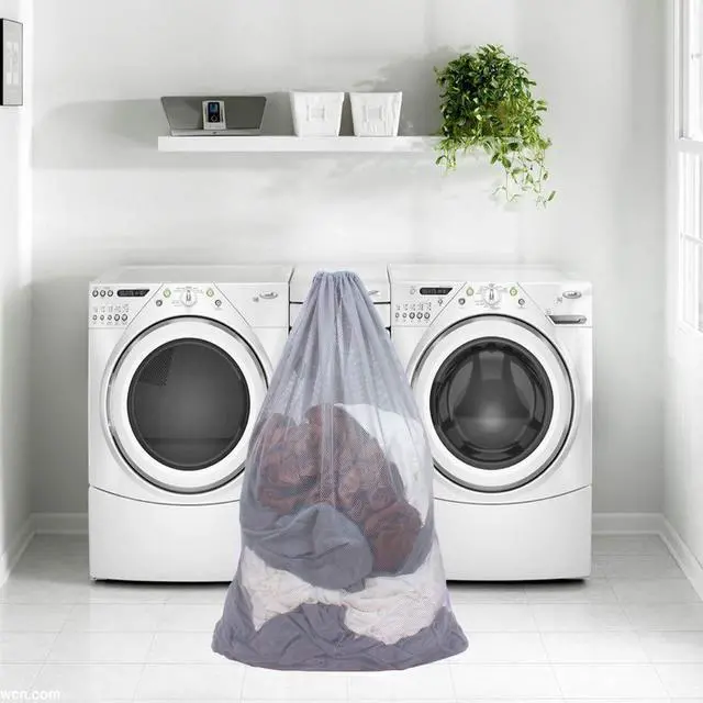 Alt view image 6 of 6 - DuomiW 2 Pack Mesh Laundry Bags, 24 x 36 Inches Heavy Duty Drawstring Bag, Factories, College, Dorm, Travel and Apartment Dwellers, Grey