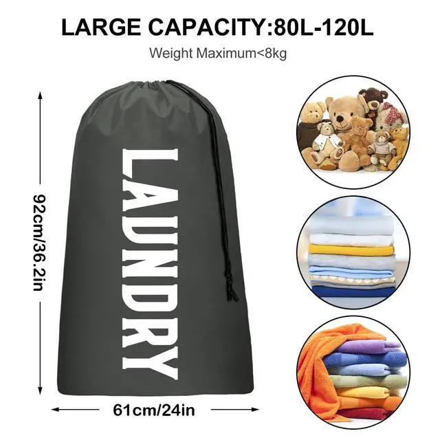 Alt view image 6 of 7 - Laundry Bag, Travel Laundry Bag Machine Washable Dirty Clothes Organizer, Large Enough to Hold 4 Loads of Laundry, Easy Fit a Laundry Hamper or Basket (Gray, 24" x 36")