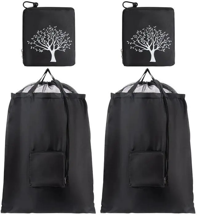 Main image of 2 Packs Travel Laundry Bags, CLEADUS Foldable Dirty Clothes Bag Upgraded with Drawstring Mesh, Handles, and Carabiner, Portable, Suitable for Travel, Gym, Camping (Black)