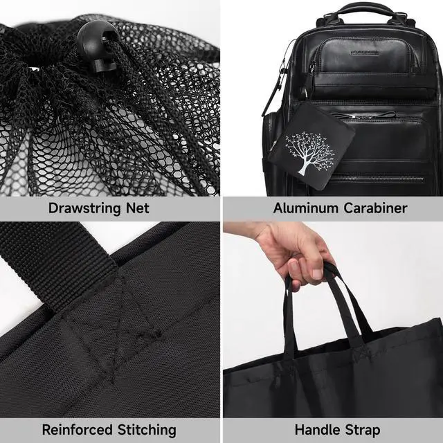 Alt view image 3 of 6 - 2 Packs Travel Laundry Bags, CLEADUS Foldable Dirty Clothes Bag Upgraded with Drawstring Mesh, Handles, and Carabiner, Portable, Suitable for Travel, Gym, Camping (Black)