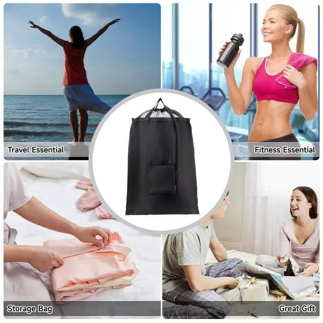 Alt view image 6 of 6 - 2 Packs Travel Laundry Bags, CLEADUS Foldable Dirty Clothes Bag Upgraded with Drawstring Mesh, Handles, and Carabiner, Portable, Suitable for Travel, Gym, Camping (Black)