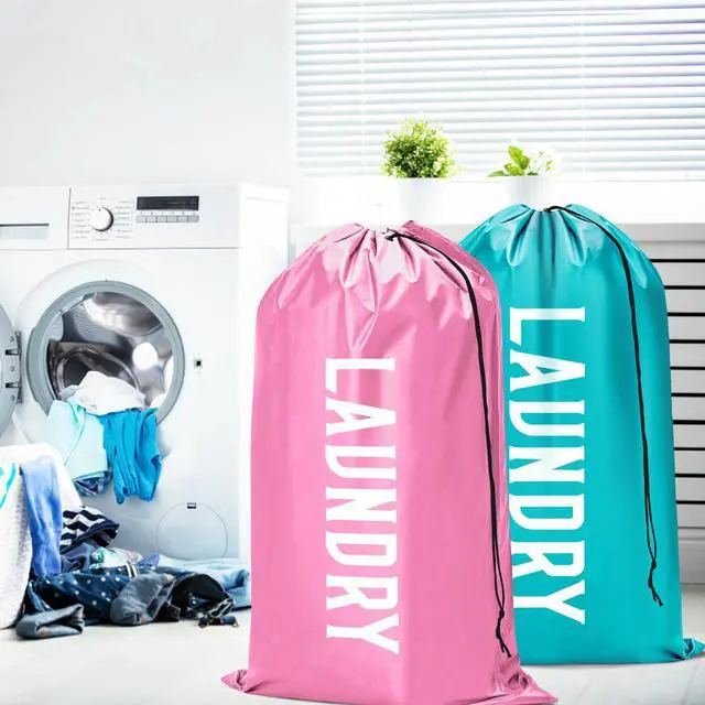 Alt view image 2 of 7 - Fiodrimy 2 Pack XL Travel Laundry Bag, Machine Washable Dirty Clothes Organizer, Large Enough to Hold 4 Loads of Laundry, Easy Fit a Laundry Basket (Pink+Blue, 24" x 36")