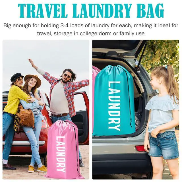 Alt view image 3 of 7 - Fiodrimy 2 Pack XL Travel Laundry Bag, Machine Washable Dirty Clothes Organizer, Large Enough to Hold 4 Loads of Laundry, Easy Fit a Laundry Basket (Pink+Blue, 24" x 36")