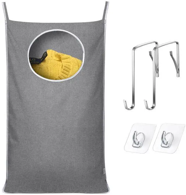 Main image of KEEPJOY Hanging Laundry Hamper Bag with 2 Different Types of Hooks, Size 20 x 30 Inch Door Laundry Hamper Storage Bag for Dirty Clothes, Blankets, and Toys (Grey, 1-Pack)