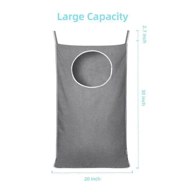 Alt view image 2 of 7 - KEEPJOY Hanging Laundry Hamper Bag with 2 Different Types of Hooks, Size 20 x 30 Inch Door Laundry Hamper Storage Bag for Dirty Clothes, Blankets, and Toys (Grey, 1-Pack)