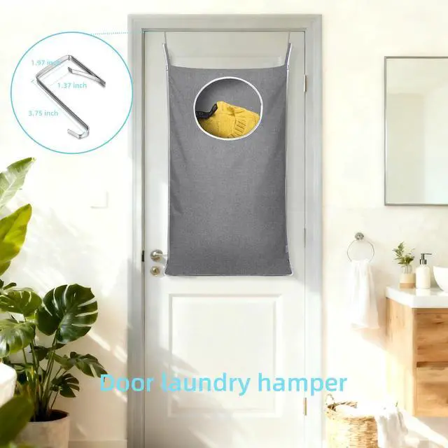 Alt view image 3 of 7 - KEEPJOY Hanging Laundry Hamper Bag with 2 Different Types of Hooks, Size 20 x 30 Inch Door Laundry Hamper Storage Bag for Dirty Clothes, Blankets, and Toys (Grey, 1-Pack)
