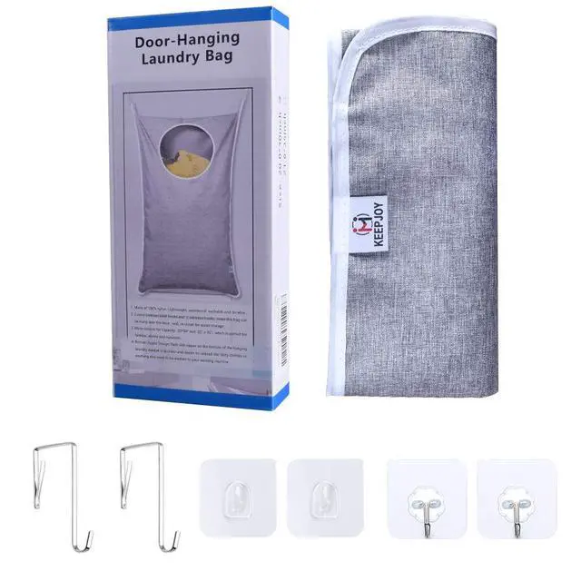 Alt view image 6 of 7 - KEEPJOY Hanging Laundry Hamper Bag with 2 Different Types of Hooks, Size 20 x 30 Inch Door Laundry Hamper Storage Bag for Dirty Clothes, Blankets, and Toys (Grey, 1-Pack)