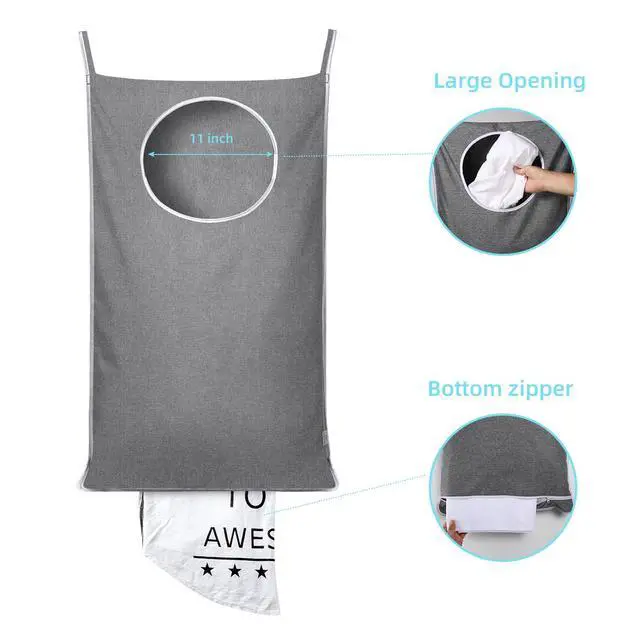 Alt view image 5 of 7 - KEEPJOY Hanging Laundry Hamper Bag with 2 Different Types of Hooks, Size 20 x 30 Inch Door Laundry Hamper Storage Bag for Dirty Clothes, Blankets, and Toys (Grey, 1-Pack)