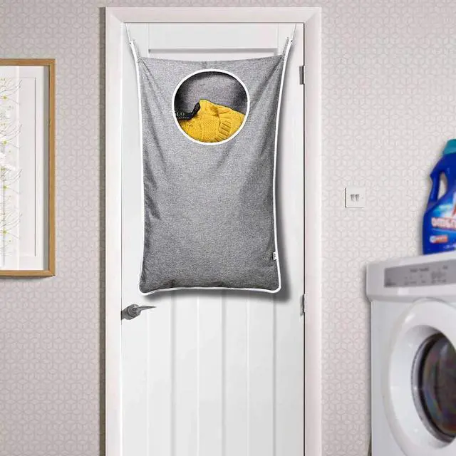 Alt view image 7 of 7 - KEEPJOY Hanging Laundry Hamper Bag with 2 Different Types of Hooks, Size 20 x 30 Inch Door Laundry Hamper Storage Bag for Dirty Clothes, Blankets, and Toys (Grey, 1-Pack)