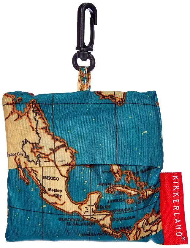 Alt view image 3 of 5 - Kikkerland Travel-Size Laundry Bag, World Map Design Heavy Duty Laundry Bag, Polyester, Built-in Pouch, Inner Loop and Carabineer, Multicolor