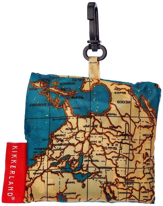 Alt view image 4 of 5 - Kikkerland Travel-Size Laundry Bag, World Map Design Heavy Duty Laundry Bag, Polyester, Built-in Pouch, Inner Loop and Carabineer, Multicolor