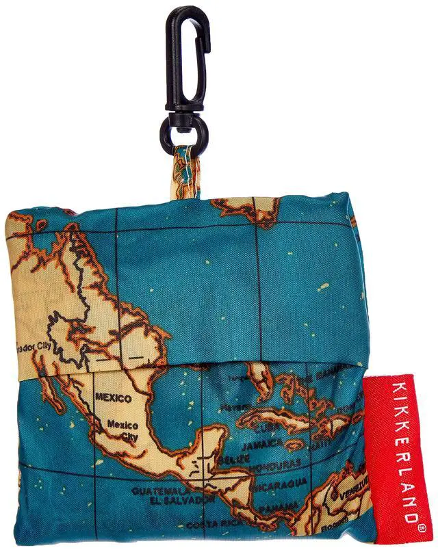 Alt view image 5 of 5 - Kikkerland Travel-Size Laundry Bag, World Map Design Heavy Duty Laundry Bag, Polyester, Built-in Pouch, Inner Loop and Carabineer, Multicolor