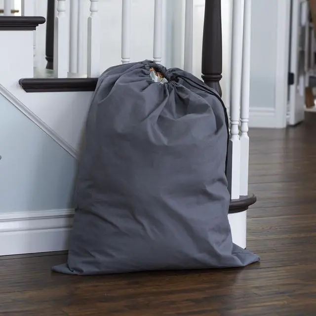 Alt view image 2 of 6 - Household Essentials Cotton Laundry Bag with Drawstring Closure, Gray