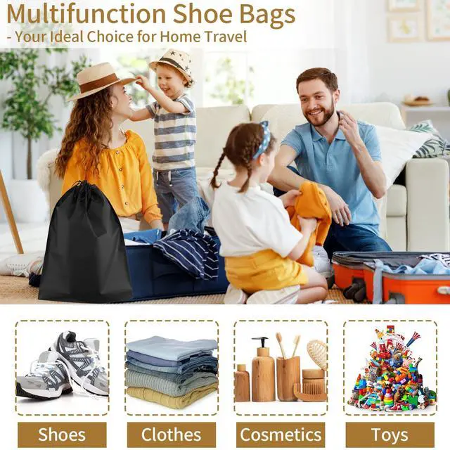 Alt view image 6 of 7 - COIDEA 20 Pack Black Shoe Bags for Travel, 15.7" x 11.8", Waterproof Portable Drawstring Travel Shoe Storage Bags