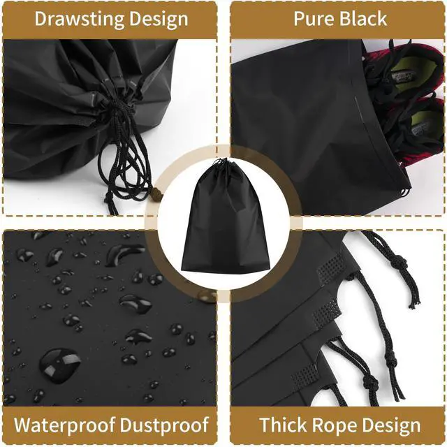 Alt view image 5 of 7 - COIDEA 20 Pack Black Shoe Bags for Travel, 15.7" x 11.8", Waterproof Portable Drawstring Travel Shoe Storage Bags
