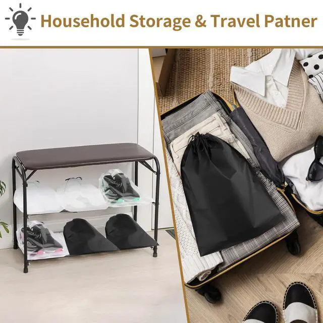 Alt view image 7 of 7 - COIDEA 20 Pack Black Shoe Bags for Travel, 15.7" x 11.8", Waterproof Portable Drawstring Travel Shoe Storage Bags
