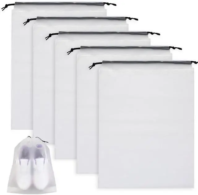 Main image of BIDEX 6 Pack Transparent Shoe Bags for Travel, Large Clear Drawstring Shoe Organizer Bags for Men & Women, PE Waterproof Dustproof Portable Shoe Storage Pouch for Luggage, Backpack, Gym
