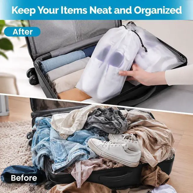 Alt view image 3 of 7 - BIDEX 6 Pack Transparent Shoe Bags for Travel, Large Clear Drawstring Shoe Organizer Bags for Men & Women, PE Waterproof Dustproof Portable Shoe Storage Pouch for Luggage, Backpack, Gym