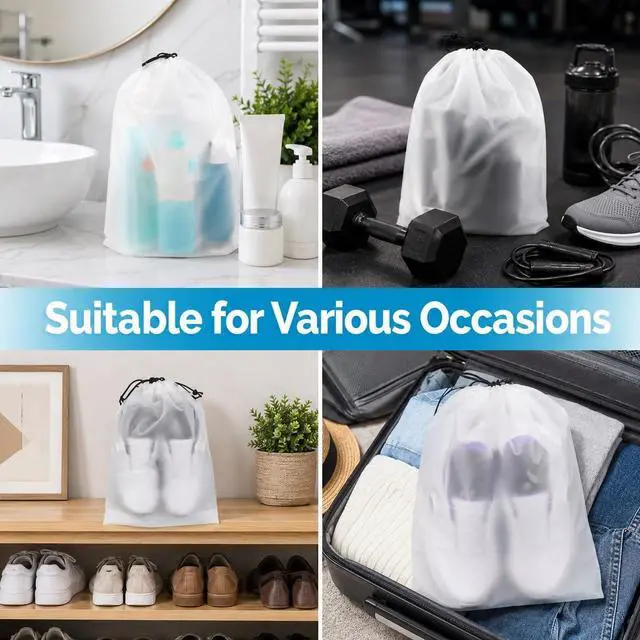 Alt view image 6 of 7 - BIDEX 6 Pack Transparent Shoe Bags for Travel, Large Clear Drawstring Shoe Organizer Bags for Men & Women, PE Waterproof Dustproof Portable Shoe Storage Pouch for Luggage, Backpack, Gym