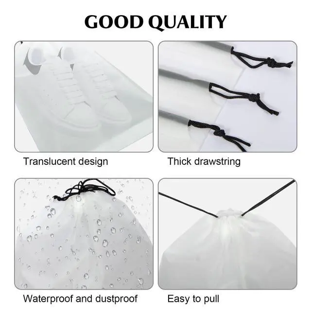 Alt view image 5 of 7 - 2 Pack Clear Drawstring Travel Shoe Bags, Large Size Transparent Storage Organizer for Men Women