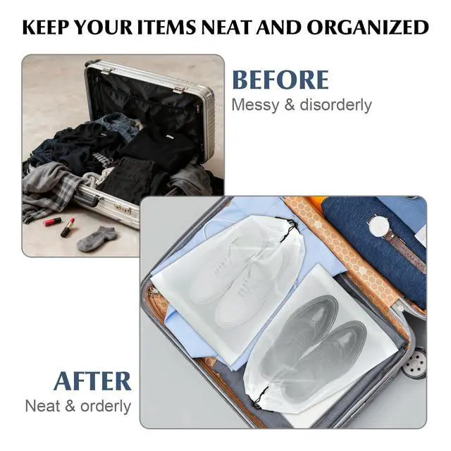 Alt view image 3 of 7 - 2 Pack Clear Drawstring Travel Shoe Bags, Large Size Transparent Storage Organizer for Men Women