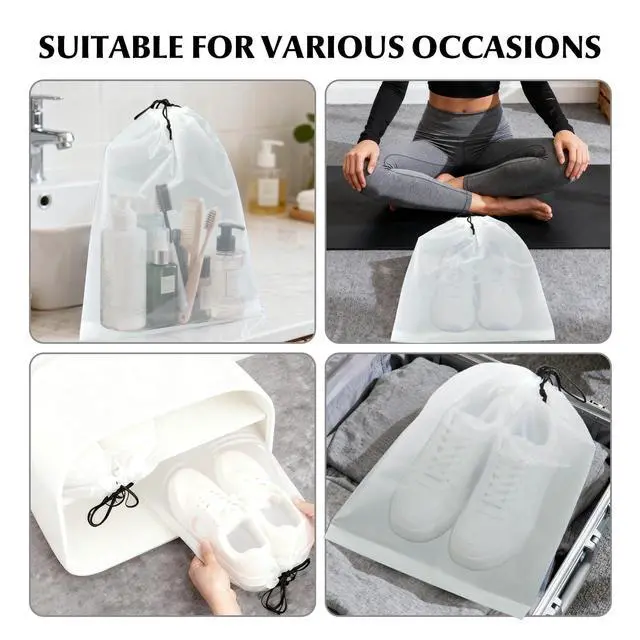 Alt view image 7 of 7 - 2 Pack Clear Drawstring Travel Shoe Bags, Large Size Transparent Storage Organizer for Men Women