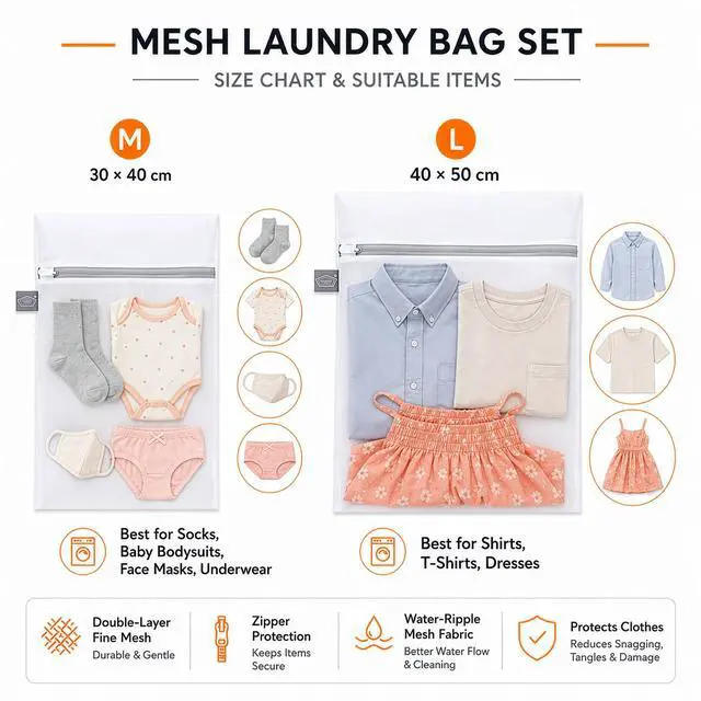 Alt view image 2 of 7 - Kimmama Laundry Bags Mesh Wash Bag, Mesh Bag for Laundry, 1L+1M