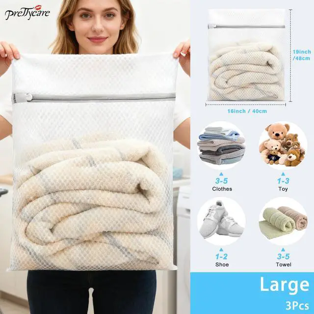 Alt view image 2 of 7 - PrettyCare 3 Large (16x19inch) Mesh Laundry Bags for Delicates, Durable Honeycomb Wash Bags with Premium Zippers - Laundry Essentials Mesh Bags for Lingerie, Bras, Socks, Sweater, Travel & Organizing