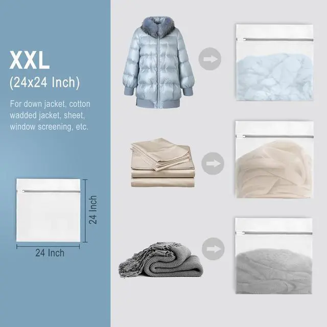 Alt view image 6 of 6 - Muchfun 2Pcs Durable Diamond Mesh Laundry Bags for Delicates 24 x 24 Inches