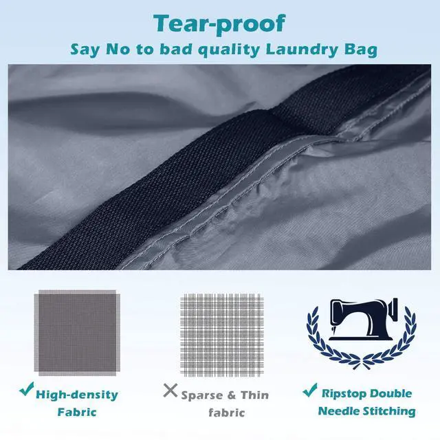 Alt view image 3 of 7 - Heavy Duty Laundry Bag 2 Pack XL Nylon Laundry Bags with Straps, Washable Large Dirty Clothes Organizer with Drawstring Closure, Travel Washing Bag Fit a Laundry Hamper or Basket