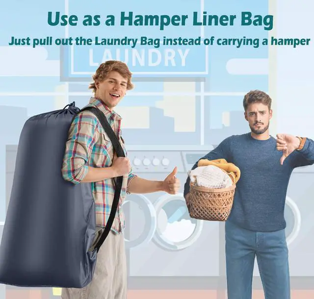 Alt view image 4 of 7 - Heavy Duty Laundry Bag 2 Pack XL Nylon Laundry Bags with Straps, Washable Large Dirty Clothes Organizer with Drawstring Closure, Travel Washing Bag Fit a Laundry Hamper or Basket