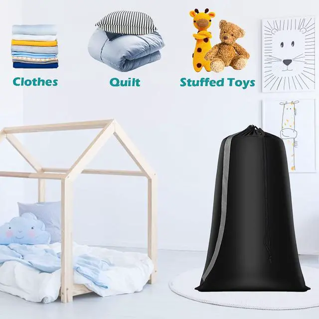 Alt view image 7 of 7 - Heavy Duty Laundry Bag 2 Pack XL Nylon Laundry Bags with Straps, Washable Large Dirty Clothes Organizer with Drawstring Closure, Travel Washing Bag Fit a Laundry Hamper or Basket