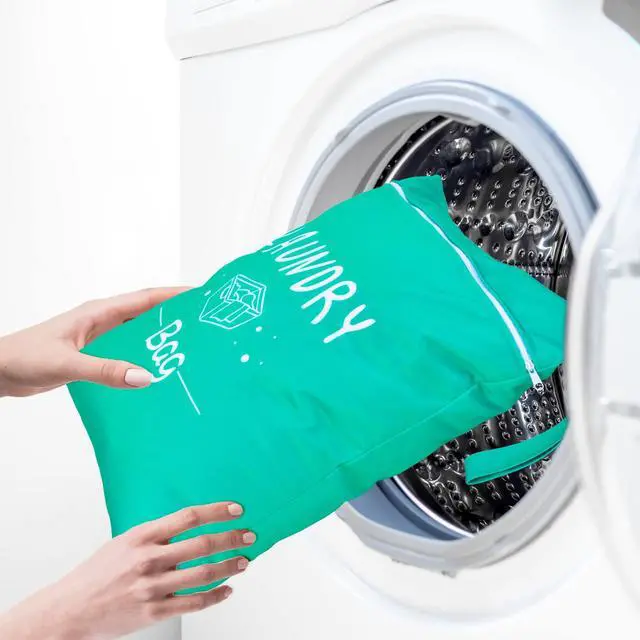 Alt view image 5 of 7 - 2 Pcs Large Travel Laundry Bags - Waterproof Wet/Dry, Washable, Drawstring, Bathing Suit, Workout, Gym Clothes, Swimming, Yoga - Green, Grey