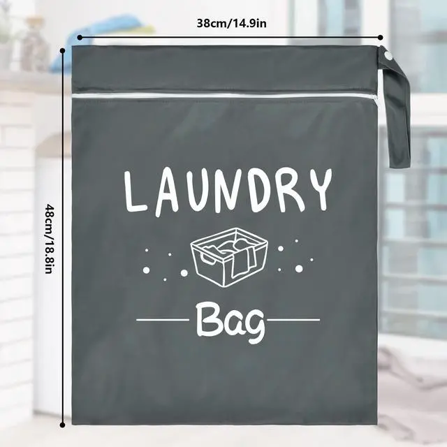 Alt view image 7 of 7 - 2 Pcs Large Travel Laundry Bags - Waterproof Wet/Dry, Washable, Drawstring, Bathing Suit, Workout, Gym Clothes, Swimming, Yoga - Green, Grey