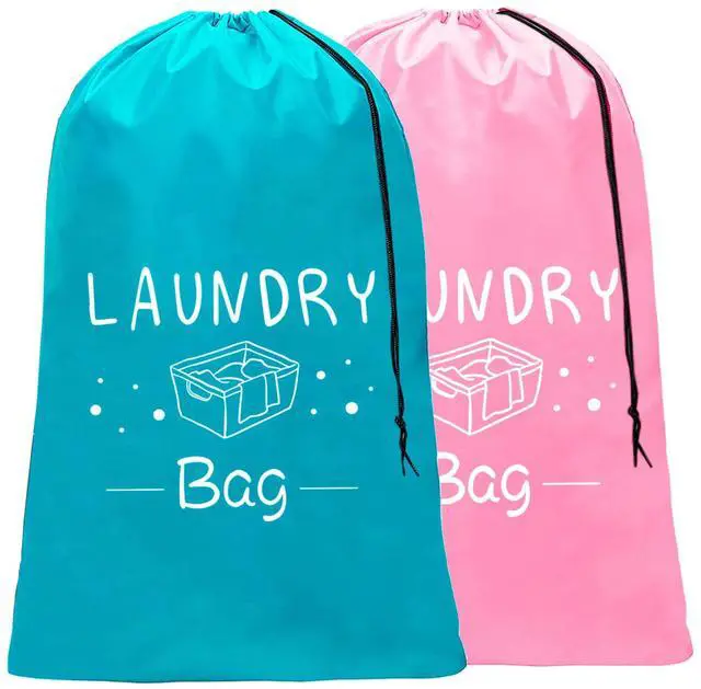 Main image of Sylfairy 2 Pack Extra Large Travel Laundry Bag, Dirty Clothes Organizer with Drawstring,Heavy Duty Travel Laundry Bags,Easy Fit a Laundry Hamper Travel Essentials (Pink+Blue, 24" x 36")