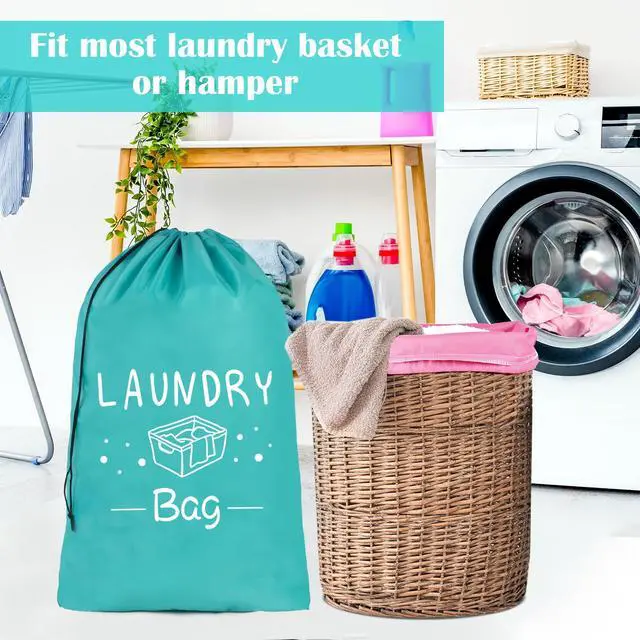 Alt view image 2 of 6 - Sylfairy 2 Pack Extra Large Travel Laundry Bag, Dirty Clothes Organizer with Drawstring,Heavy Duty Travel Laundry Bags,Easy Fit a Laundry Hamper Travel Essentials (Pink+Blue, 24" x 36")