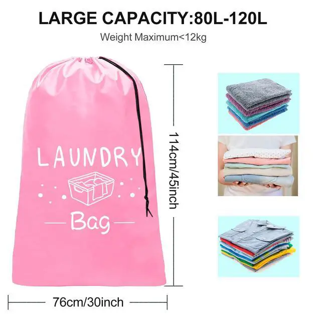 Alt view image 6 of 6 - Sylfairy 2 Pack Extra Large Travel Laundry Bag, Dirty Clothes Organizer with Drawstring,Heavy Duty Travel Laundry Bags,Easy Fit a Laundry Hamper Travel Essentials (Pink+Blue, 24" x 36")