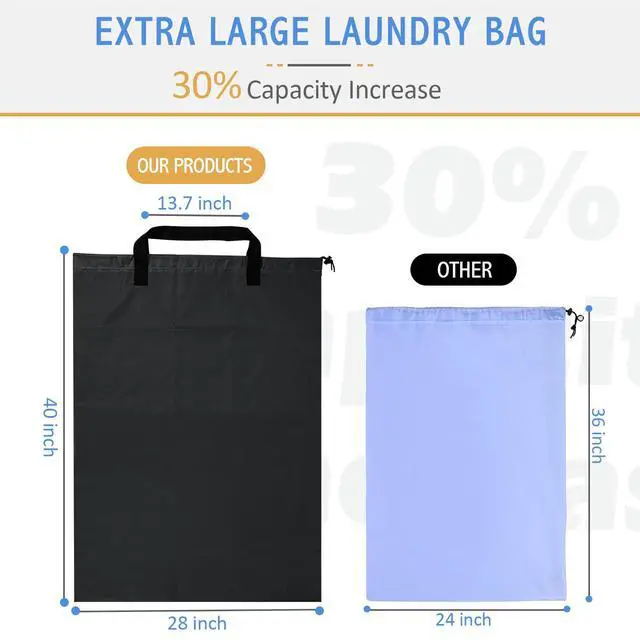 Alt view image 2 of 6 - Isink Extra Large Laundry Bag With Handles, Heavy Duty, Travel Laundry Bag for Dirty Clothes, 28" x 40" (Black)