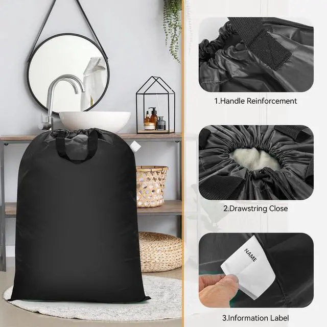 Alt view image 4 of 6 - Isink Extra Large Laundry Bag With Handles, Heavy Duty, Travel Laundry Bag for Dirty Clothes, 28" x 40" (Black)