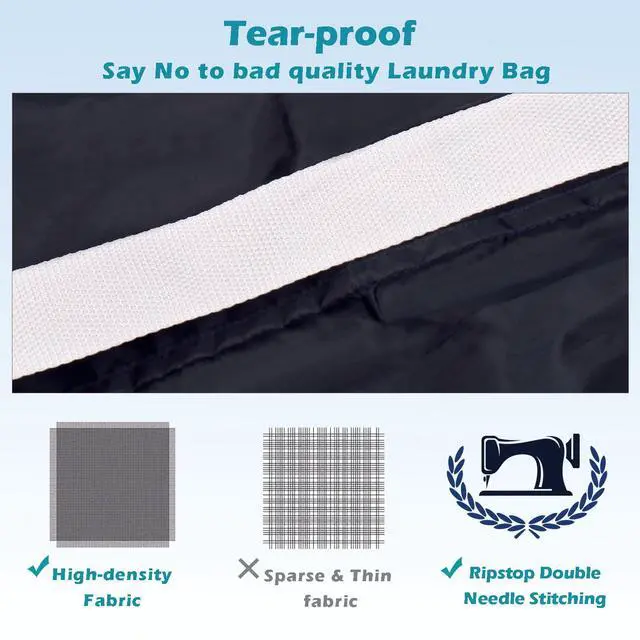 Alt view image 3 of 7 - Heavy Duty Laundry Bag 2 Pack XL Nylon Laundry Bags with Straps, Washable Large Dirty Clothes Organizer with Drawstring Closure, Travel Washing Bag Fit a Laundry Hamper or Basket