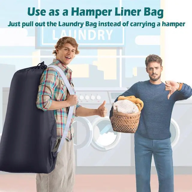 Alt view image 4 of 7 - Heavy Duty Laundry Bag 2 Pack XL Nylon Laundry Bags with Straps, Washable Large Dirty Clothes Organizer with Drawstring Closure, Travel Washing Bag Fit a Laundry Hamper or Basket