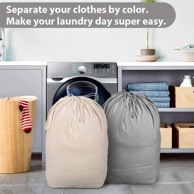 Alt view image 4 of 6 - MCleanPin Washable Laundry Bags with Handles,140L Dirty Clothes Storage for College Dorm or Travel, Laundry Liner Fit Most Laundry Hamper or Basket,2 Pack (Beige & Grey)