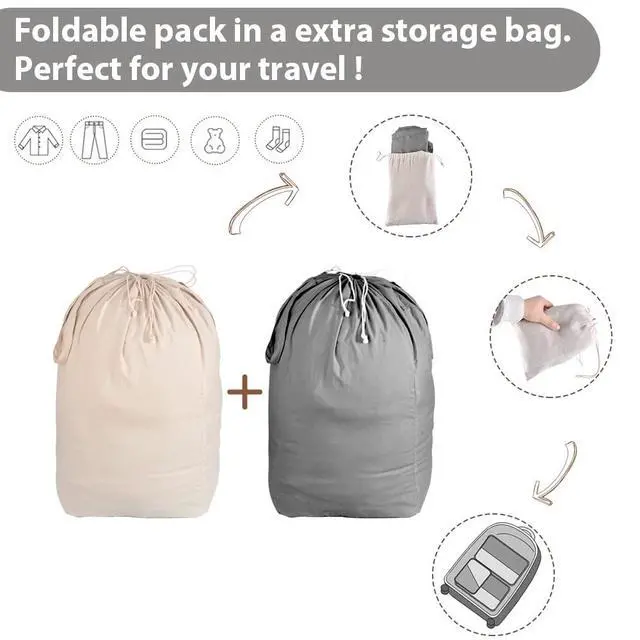Alt view image 6 of 6 - MCleanPin Washable Laundry Bags with Handles,140L Dirty Clothes Storage for College Dorm or Travel, Laundry Liner Fit Most Laundry Hamper or Basket,2 Pack (Beige & Grey)