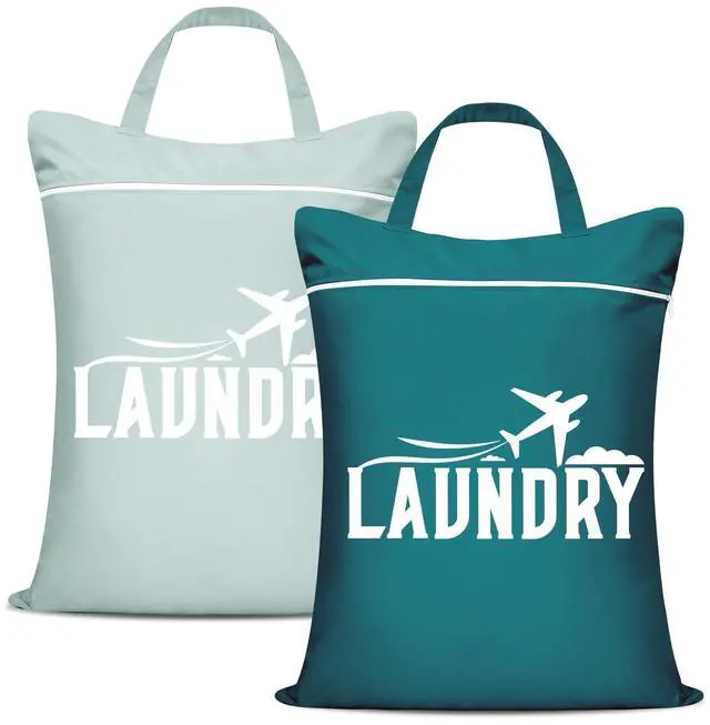 Main image of 2 Pcs Large Travel Laundry Bag Washable Waterproof Wet Bag Dirty Clothes Bag Swimsuit Workout Bag for Gym Clothes Laundry Wet Clothes Swimming Pool Yoga College Dorm (Blue+Grey)
