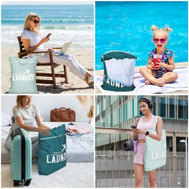 Alt view image 2 of 7 - 2 Pcs Large Travel Laundry Bag Washable Waterproof Wet Bag Dirty Clothes Bag Swimsuit Workout Bag for Gym Clothes Laundry Wet Clothes Swimming Pool Yoga College Dorm (Blue+Grey)