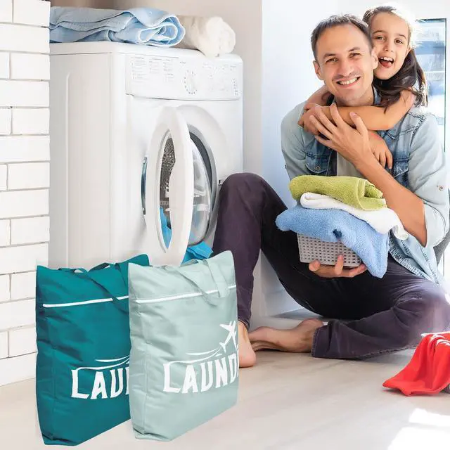 Alt view image 4 of 7 - 2 Pcs Large Travel Laundry Bag Washable Waterproof Wet Bag Dirty Clothes Bag Swimsuit Workout Bag for Gym Clothes Laundry Wet Clothes Swimming Pool Yoga College Dorm (Blue+Grey)